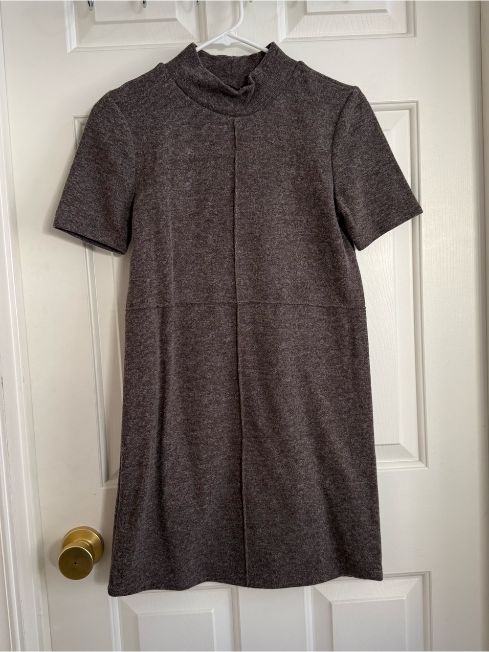 NWT Zara Short-Sleeve Mock Neck Mini Sweater Dress in Charcoal Grey